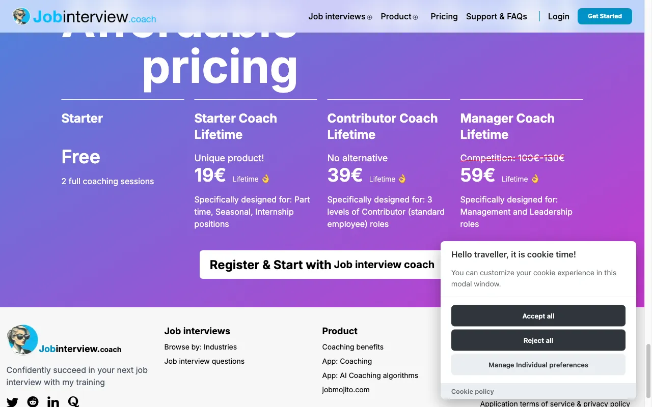JobInterview.coach — pricing page