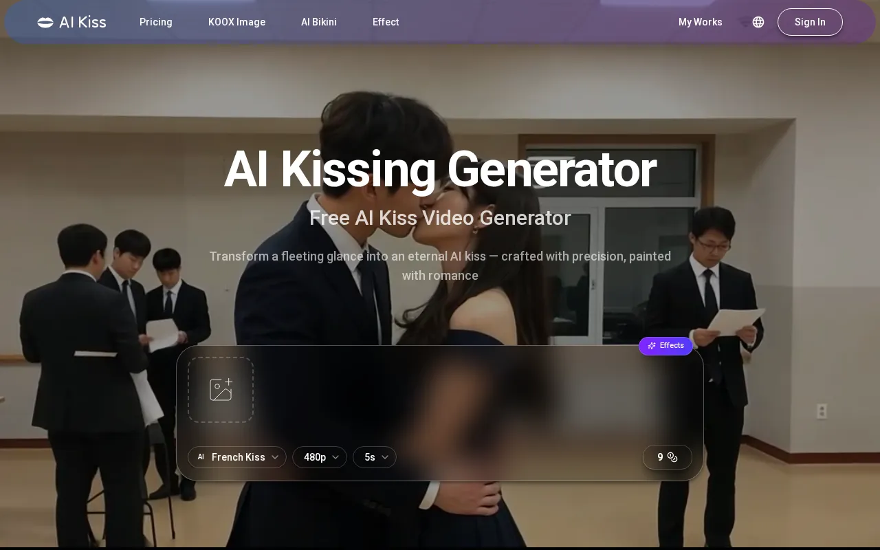 AI KISS VIDEO GENERATOR — preview screenshot