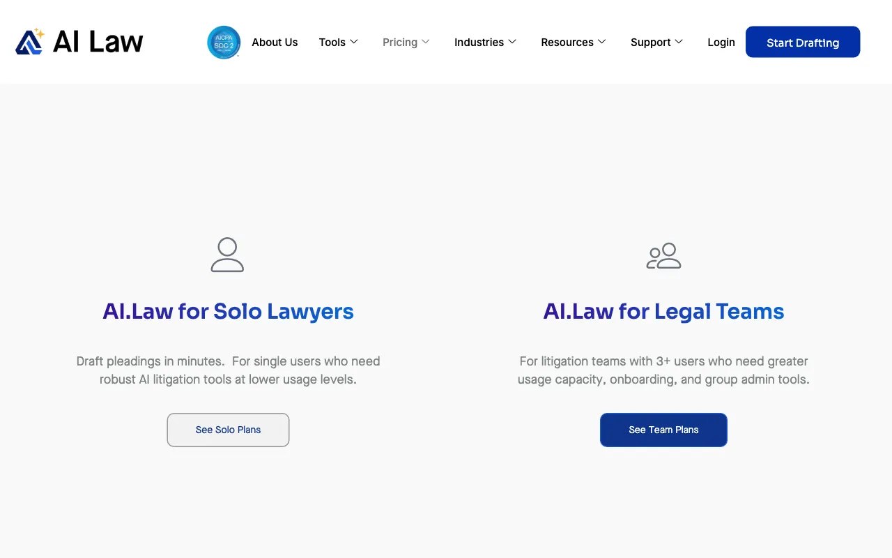 AI Law — pricing page