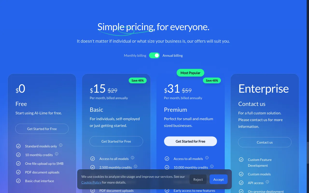 AI Lime — pricing page