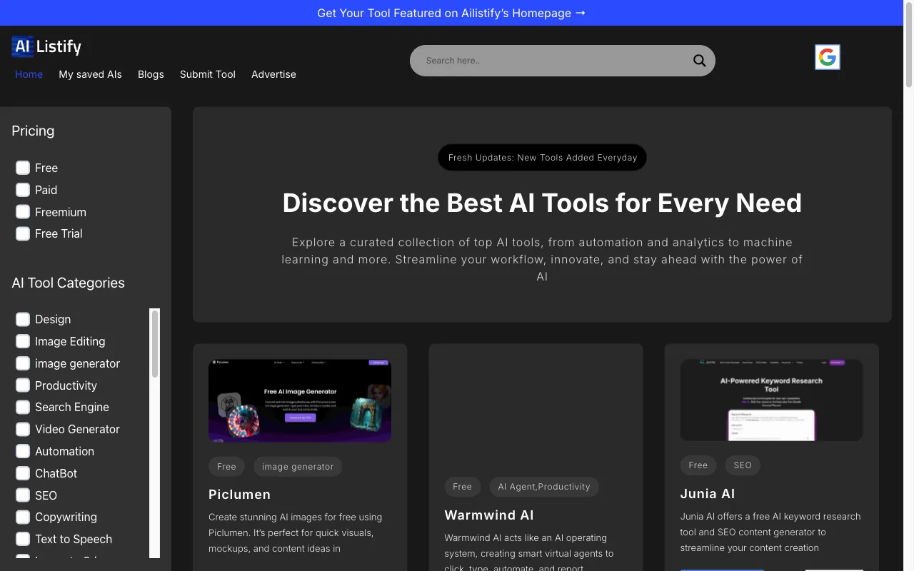 AI Listify — pricing page