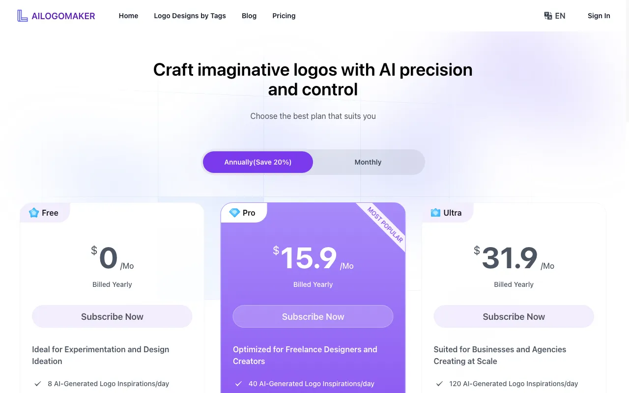AI Logo Maker IO — pricing page