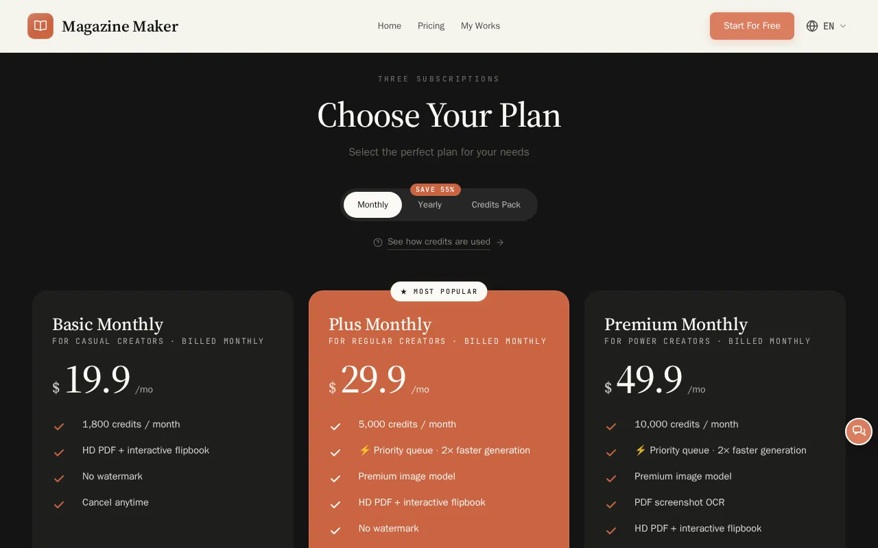 AI Magazine Maker — pricing page
