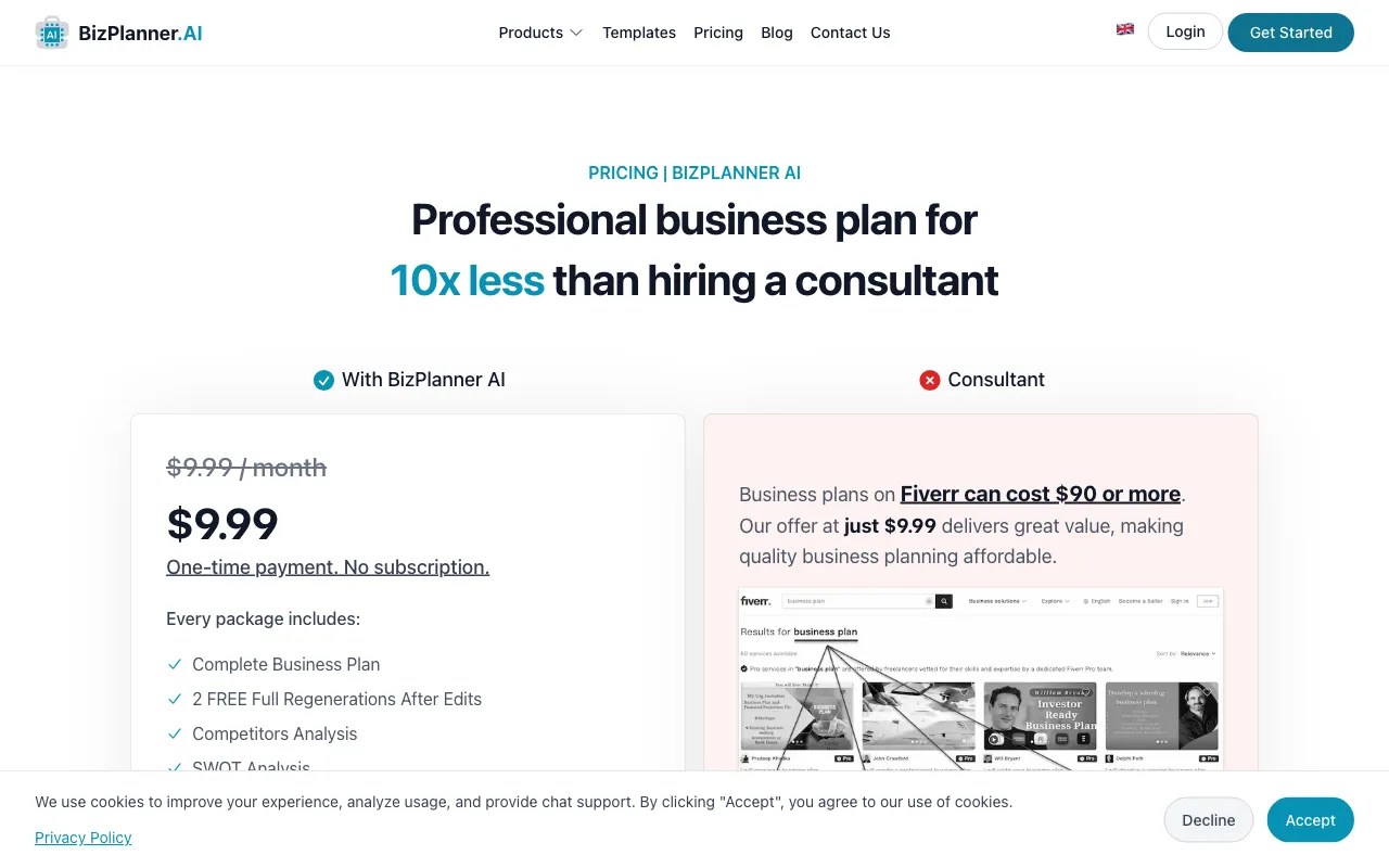 AI marketing plan generator — pricing page