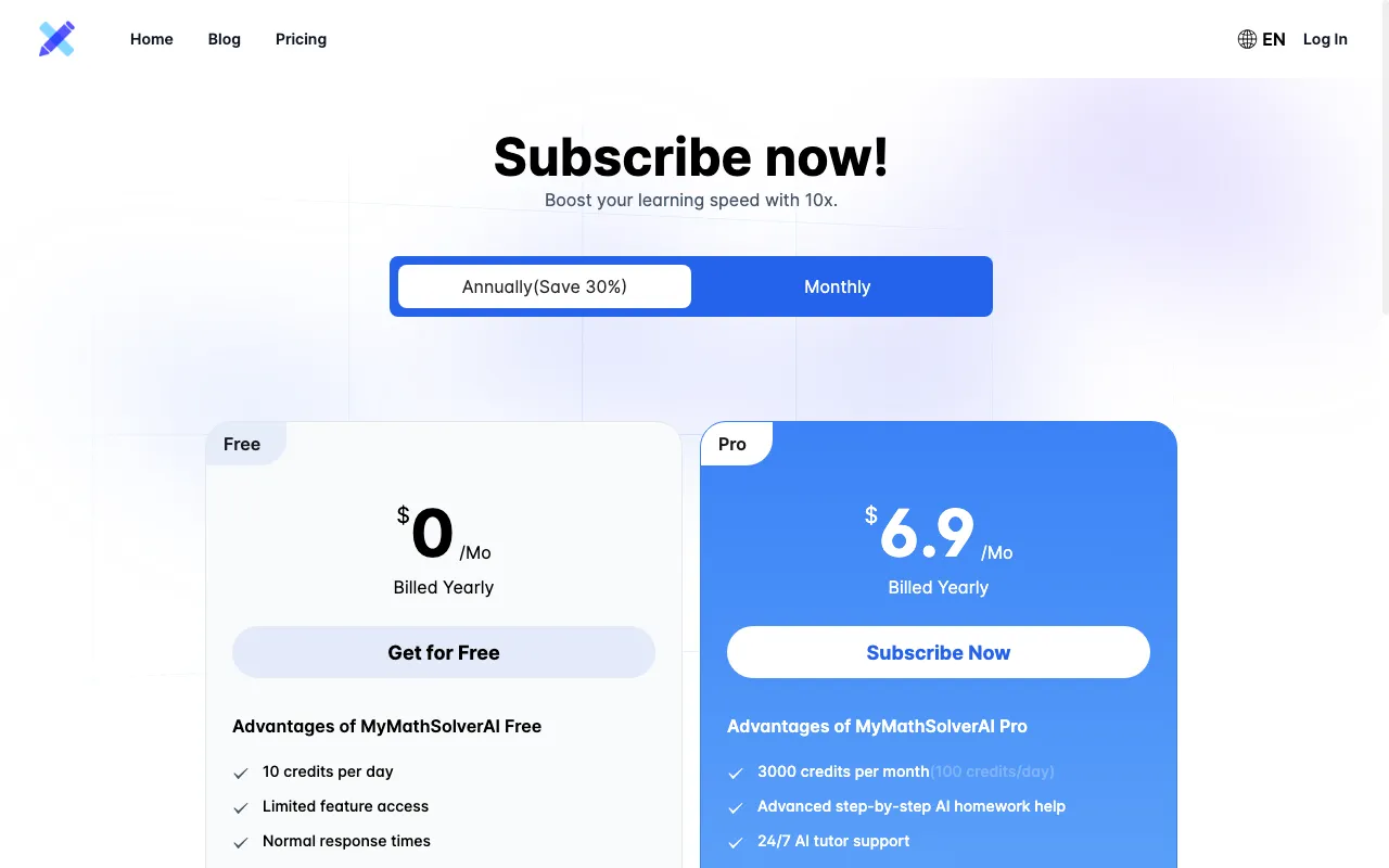 MyMathSolver.ai — pricing page