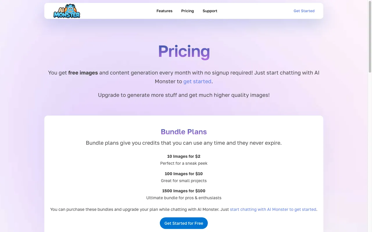 AI Monster — pricing page