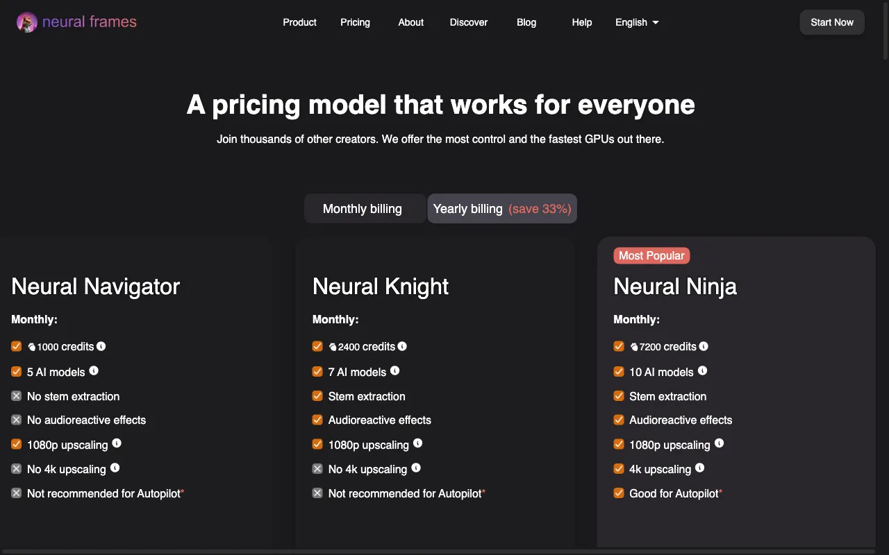 AI music video generator — pricing page