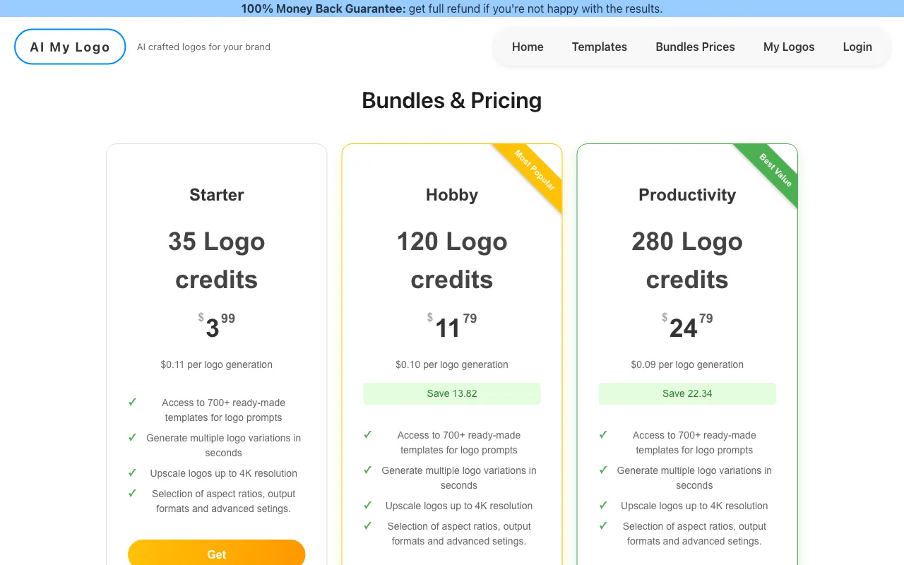 AI My Logo — pricing page