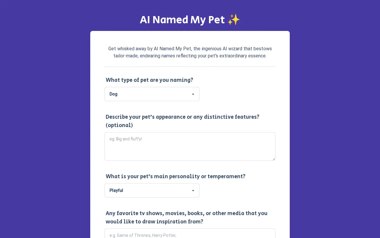 AI Named My Pet — preview screenshot