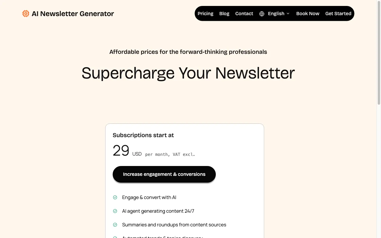 AI Newsletter Generator — pricing page