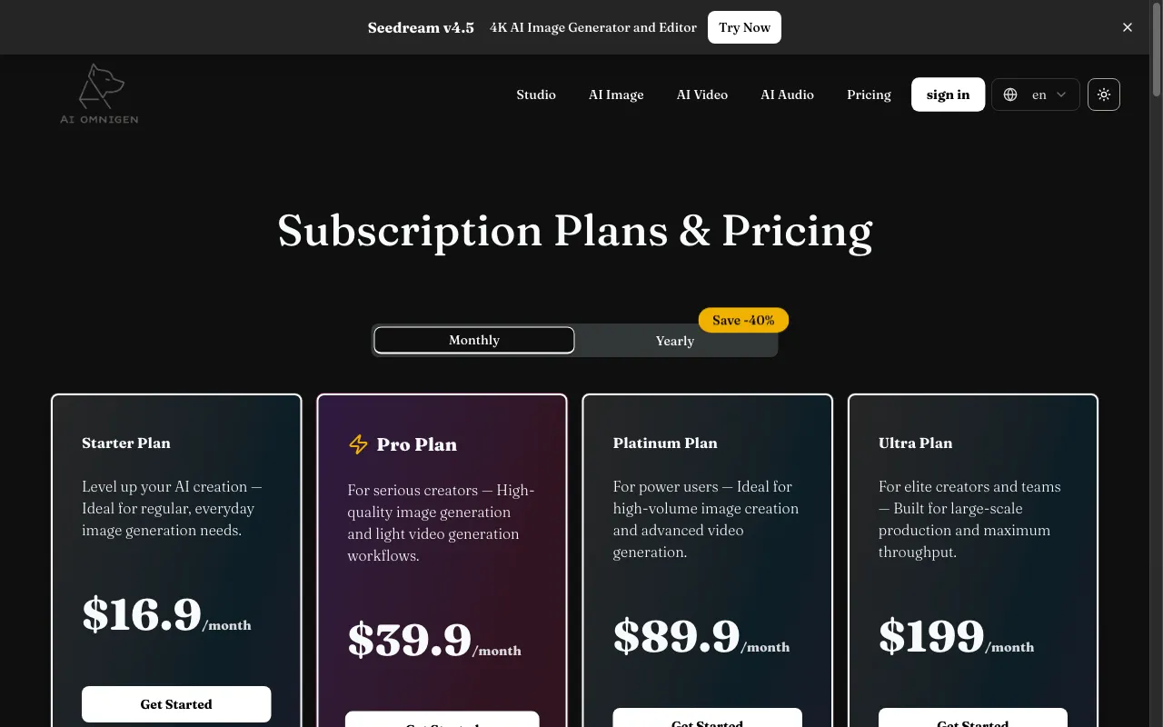 AI Omnigen — pricing page