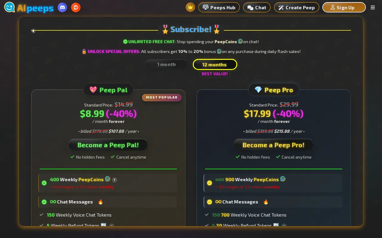 AI Peeps — pricing page