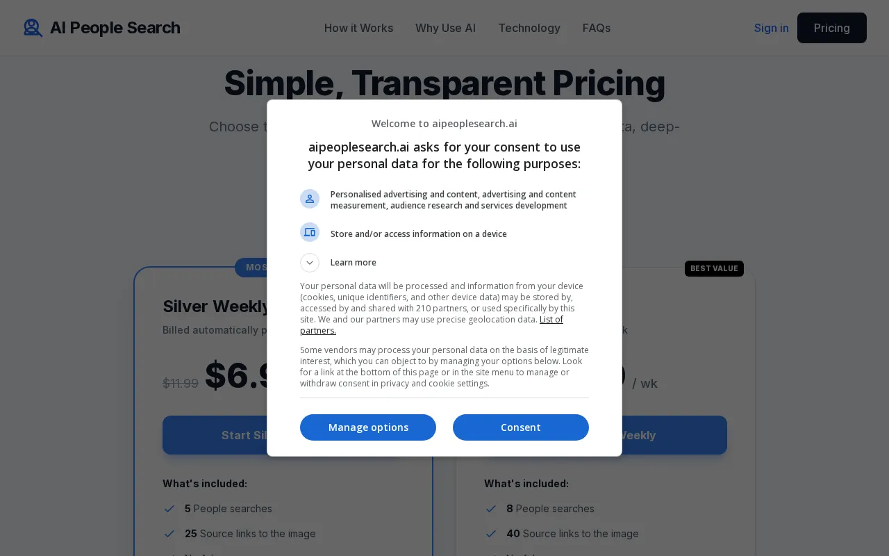 aipeoplesearch.ai — pricing page