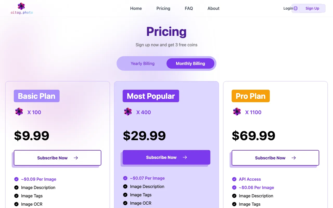 AI Photo Tags — pricing page