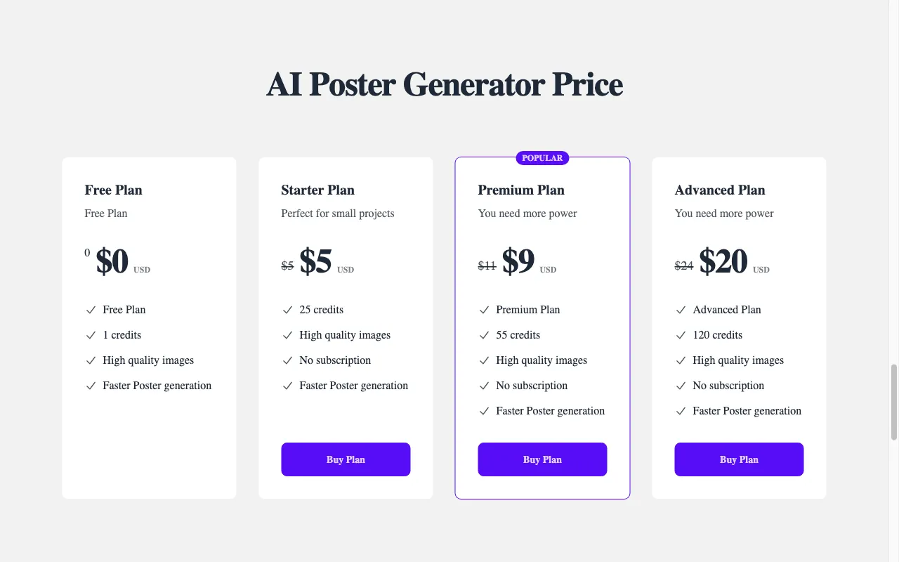 AI Poster Generator — pricing page