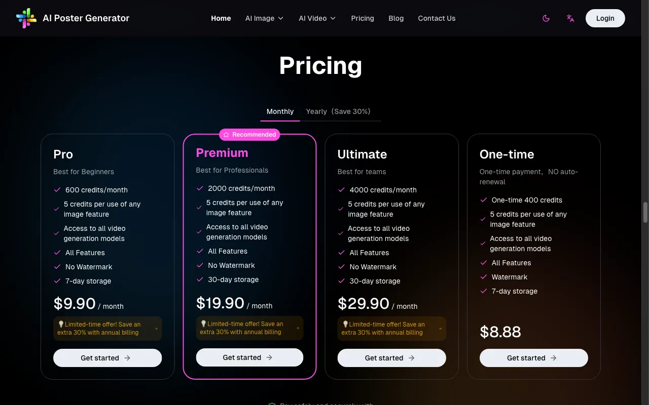 AI Poster Maker — pricing page
