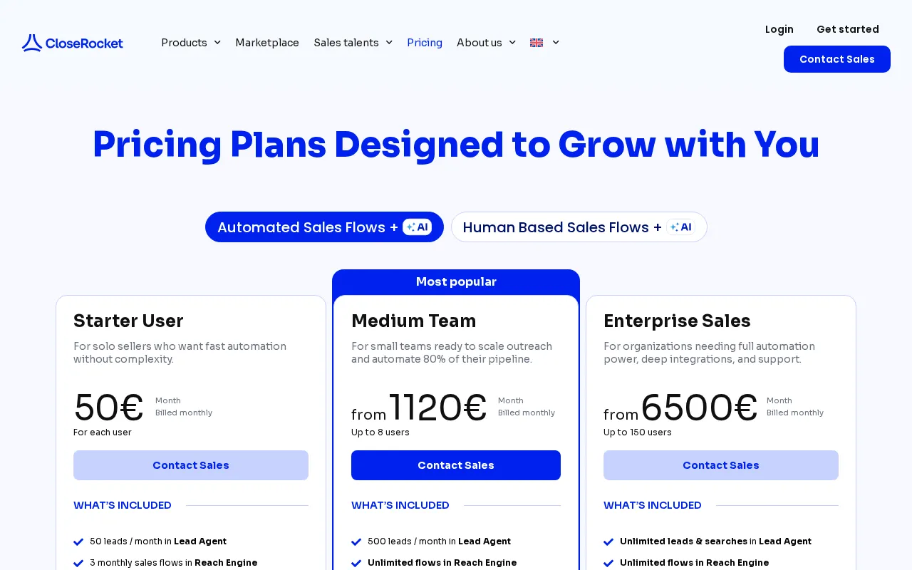 AI-Powered B2B Sales Platform for Global Teams — pricing page
