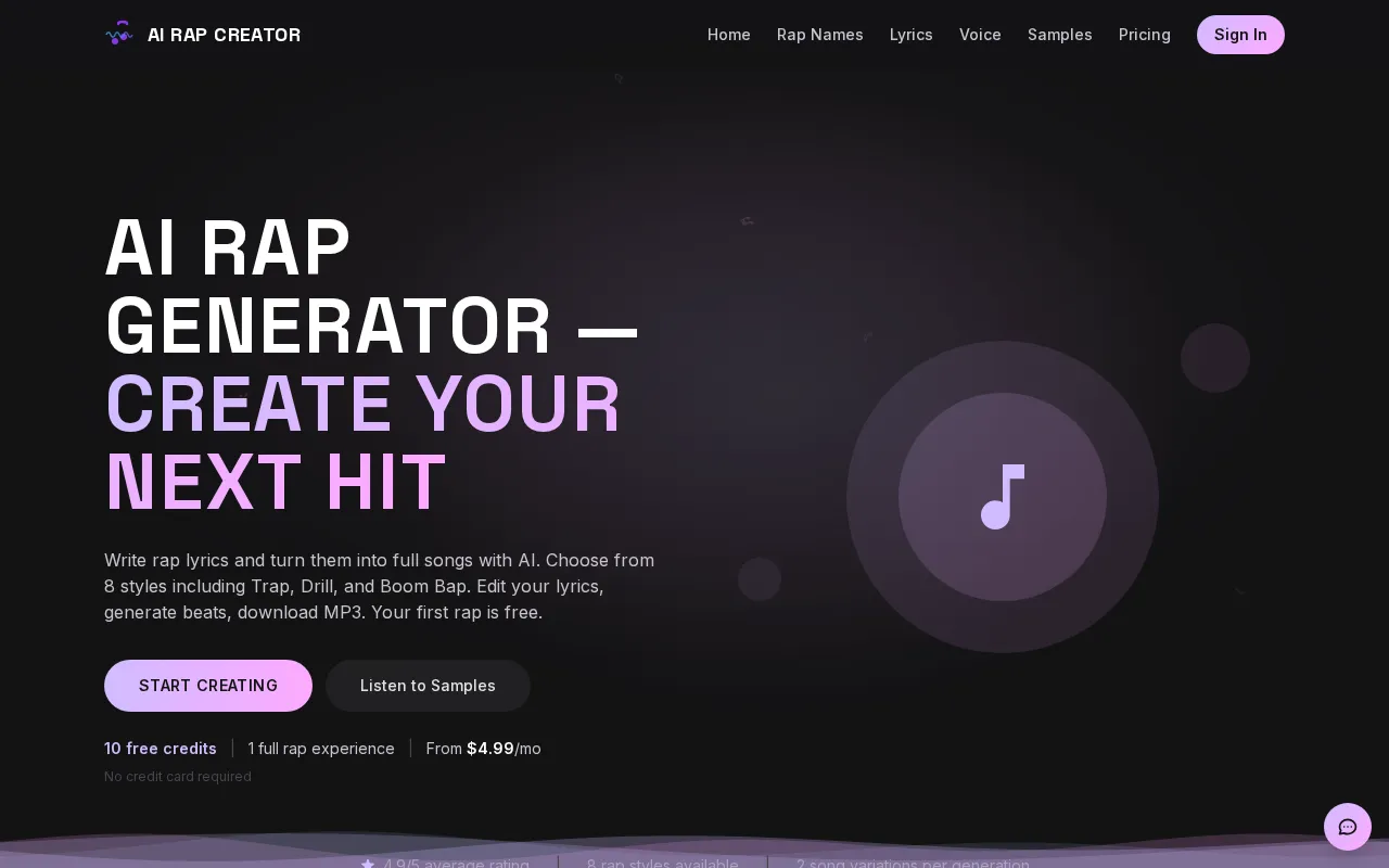 AI Rap Creator.com — preview screenshot