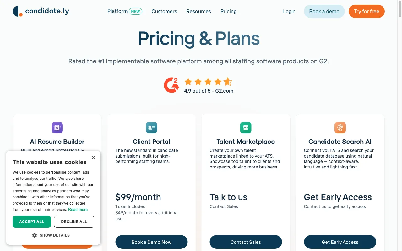Candidately — pricing page