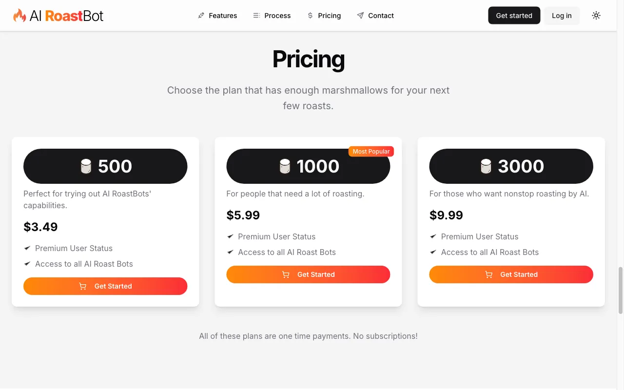 AI RoastBot — pricing page