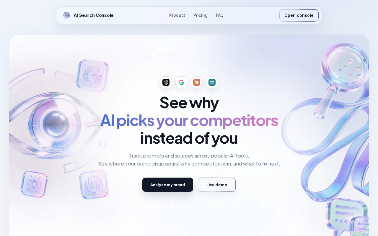 AI Search Console — pricing page