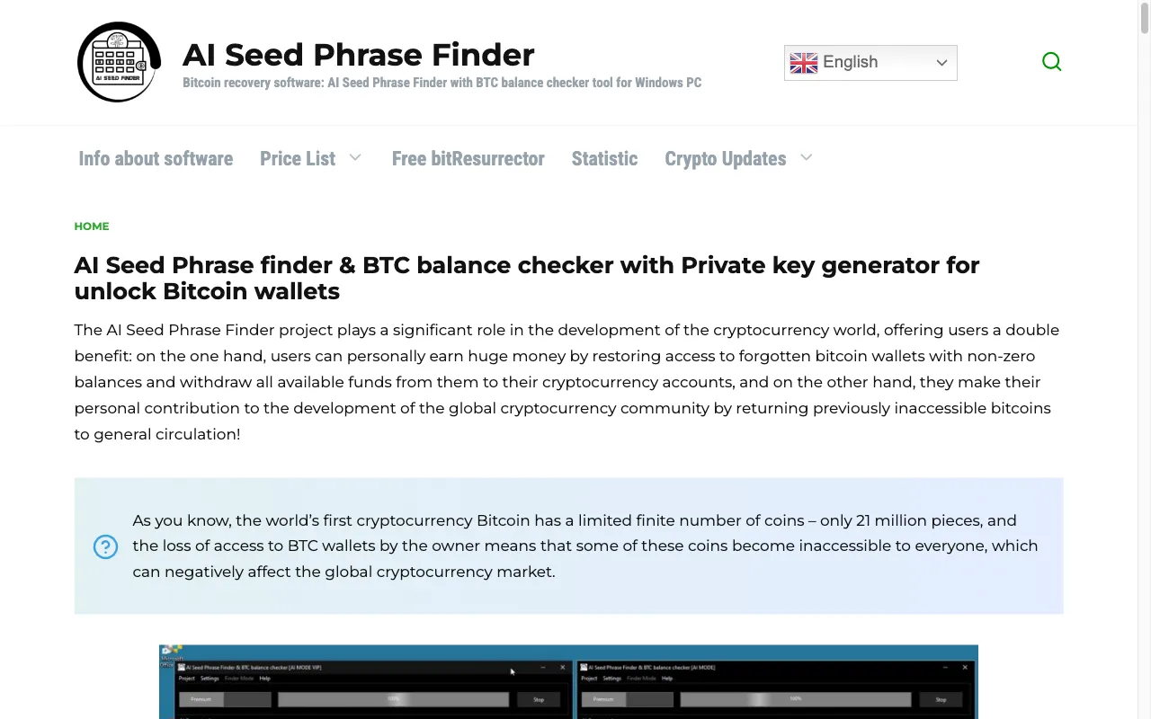 AI Seed Phrase Finder & BTC balance checker tool for — preview screenshot