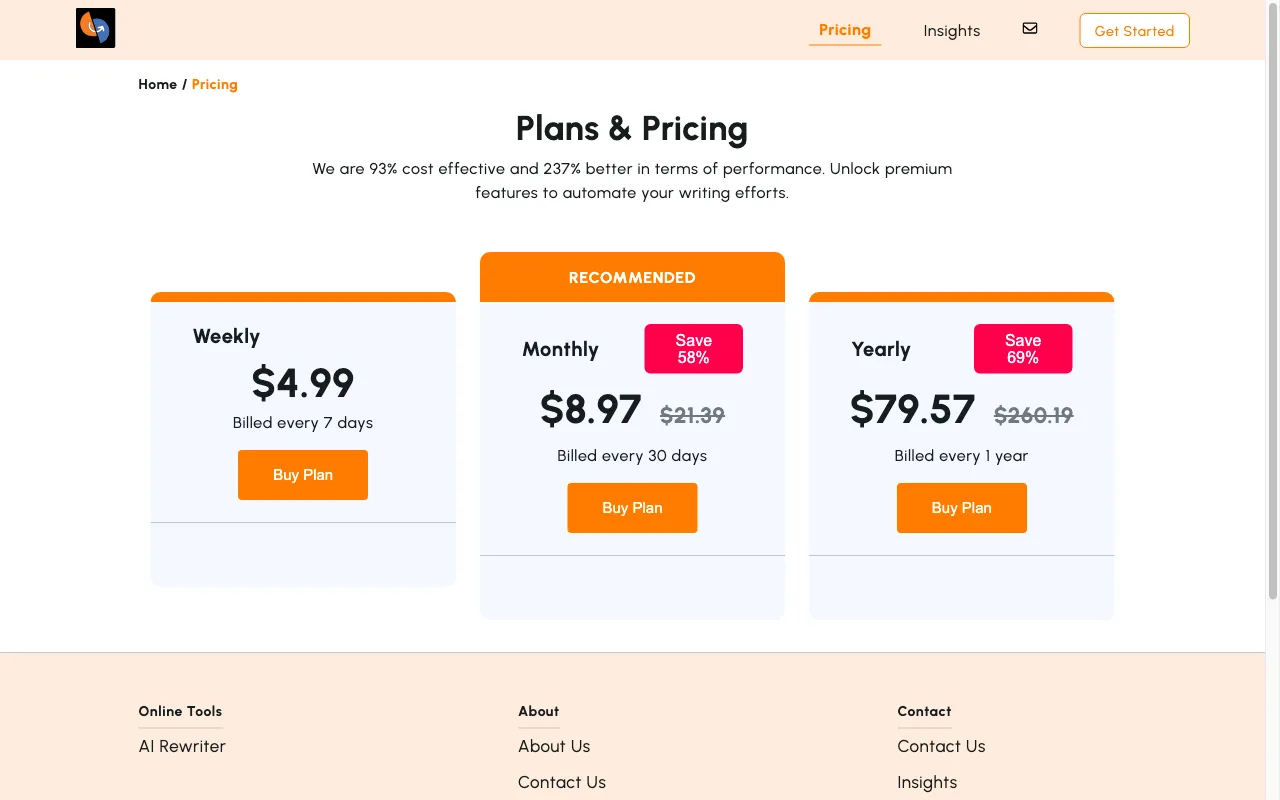 sentencerewriter.net — pricing page