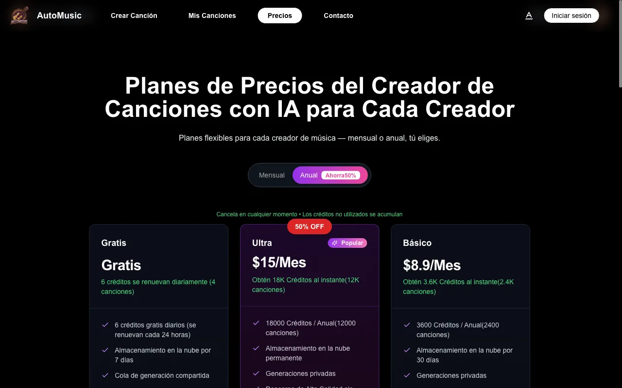 AutoMusic — pricing page