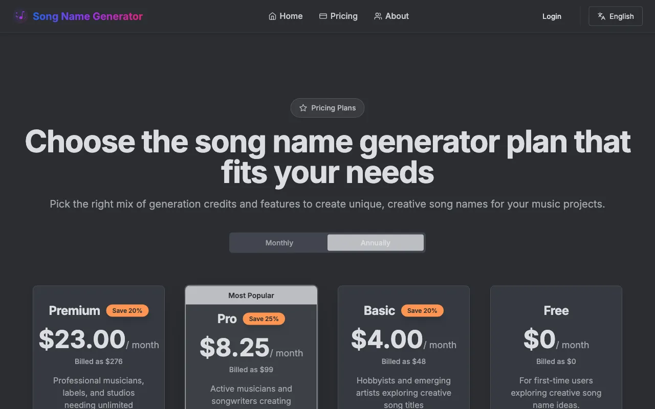 songnamegenerator.org — pricing page