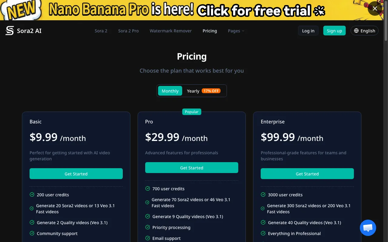 Ai Sora2 — pricing page