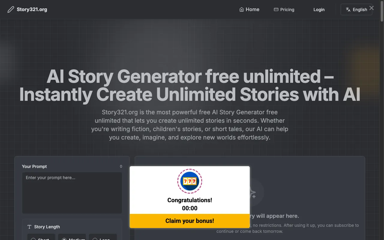 AI Story Generator free unlimited — pricing page