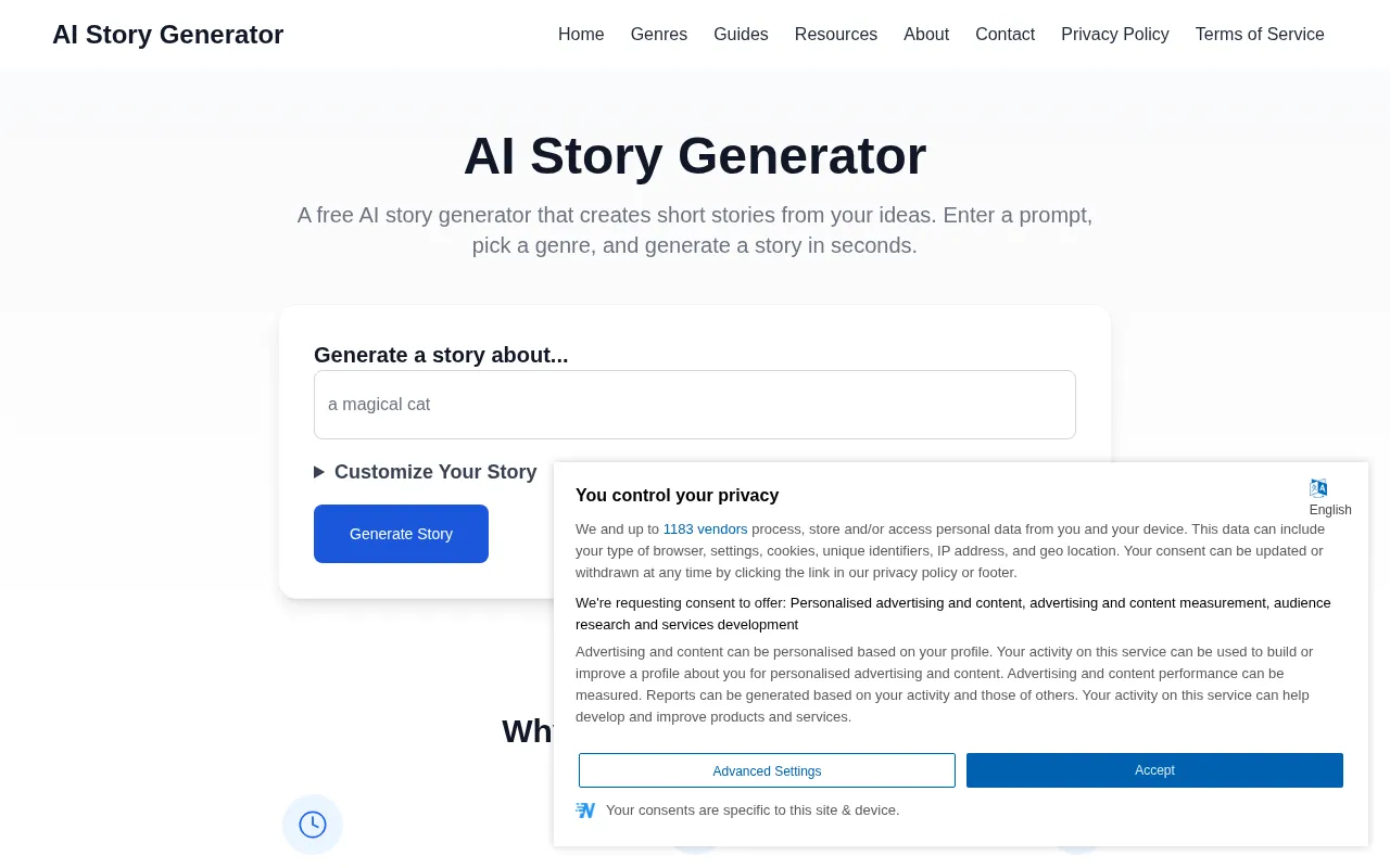 AI Story Generator - Generate stories with our free AI story maker — preview screenshot