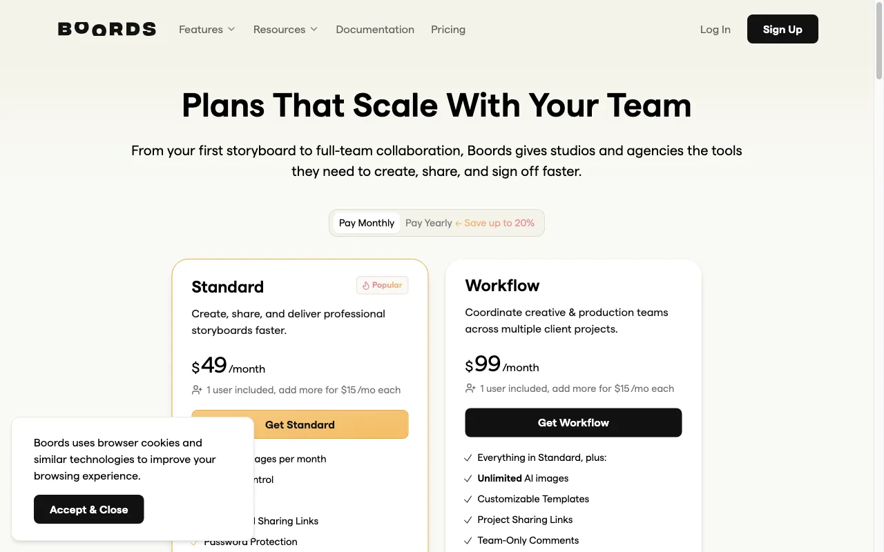 AI Storyboard Generator — pricing page