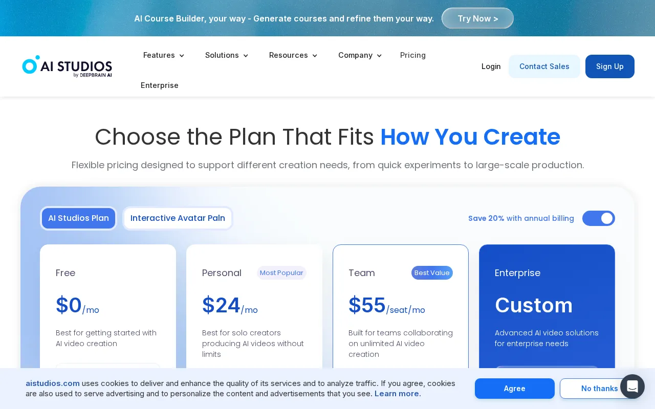 AI Studios — pricing page