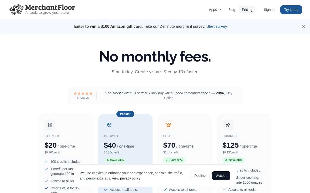 AI toolkit for online retailers — pricing page