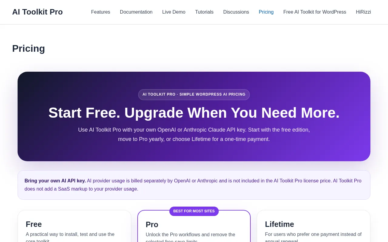 AI Toolkit Pro — pricing page
