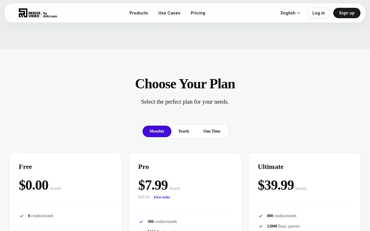 AI Video Editor — pricing page