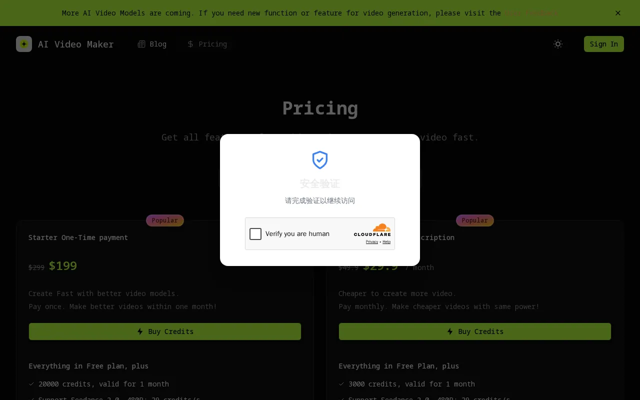 AI Video Maker — pricing page
