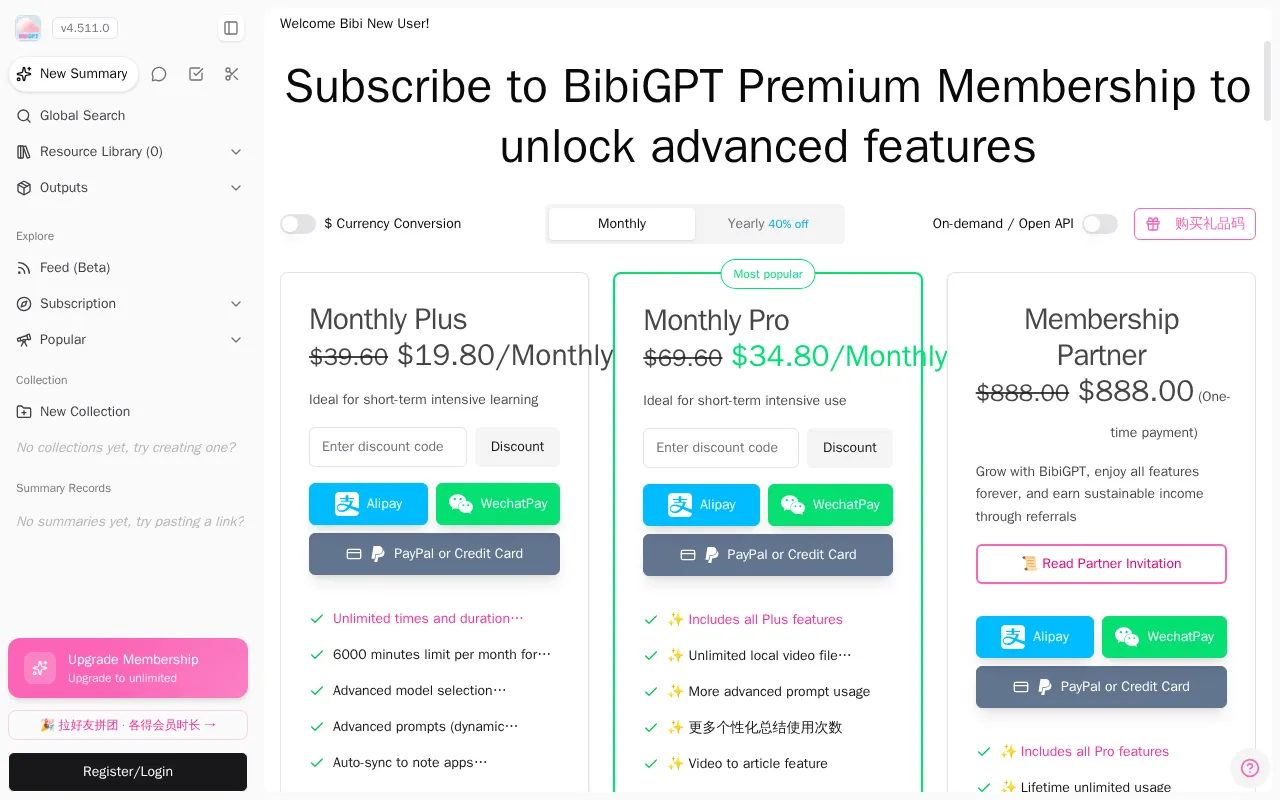 AI Video Summarizer — pricing page