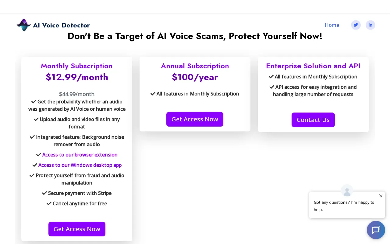 AI Voice Detector — pricing page