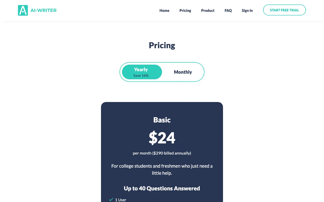 AI-Writer — pricing page