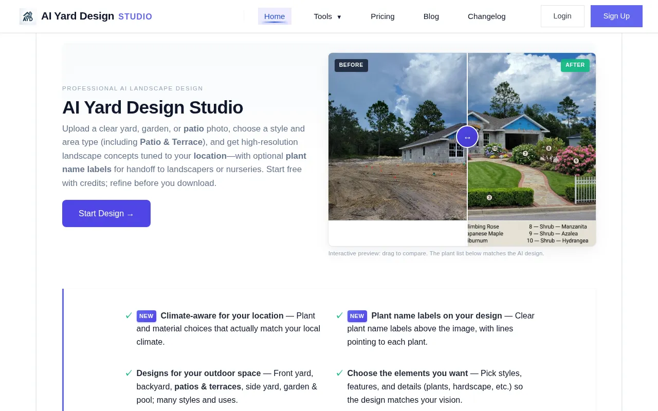 AI Yard Design Studio — preview screenshot