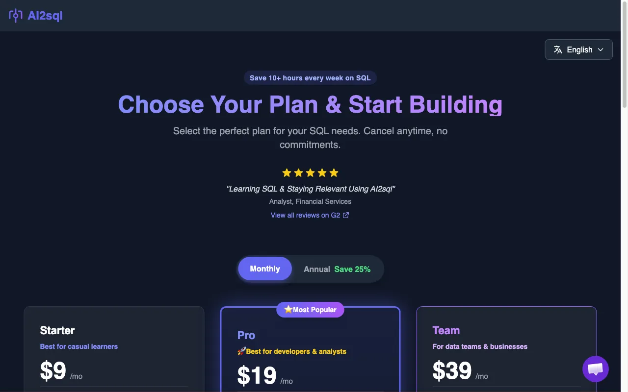 AI2sql — pricing page