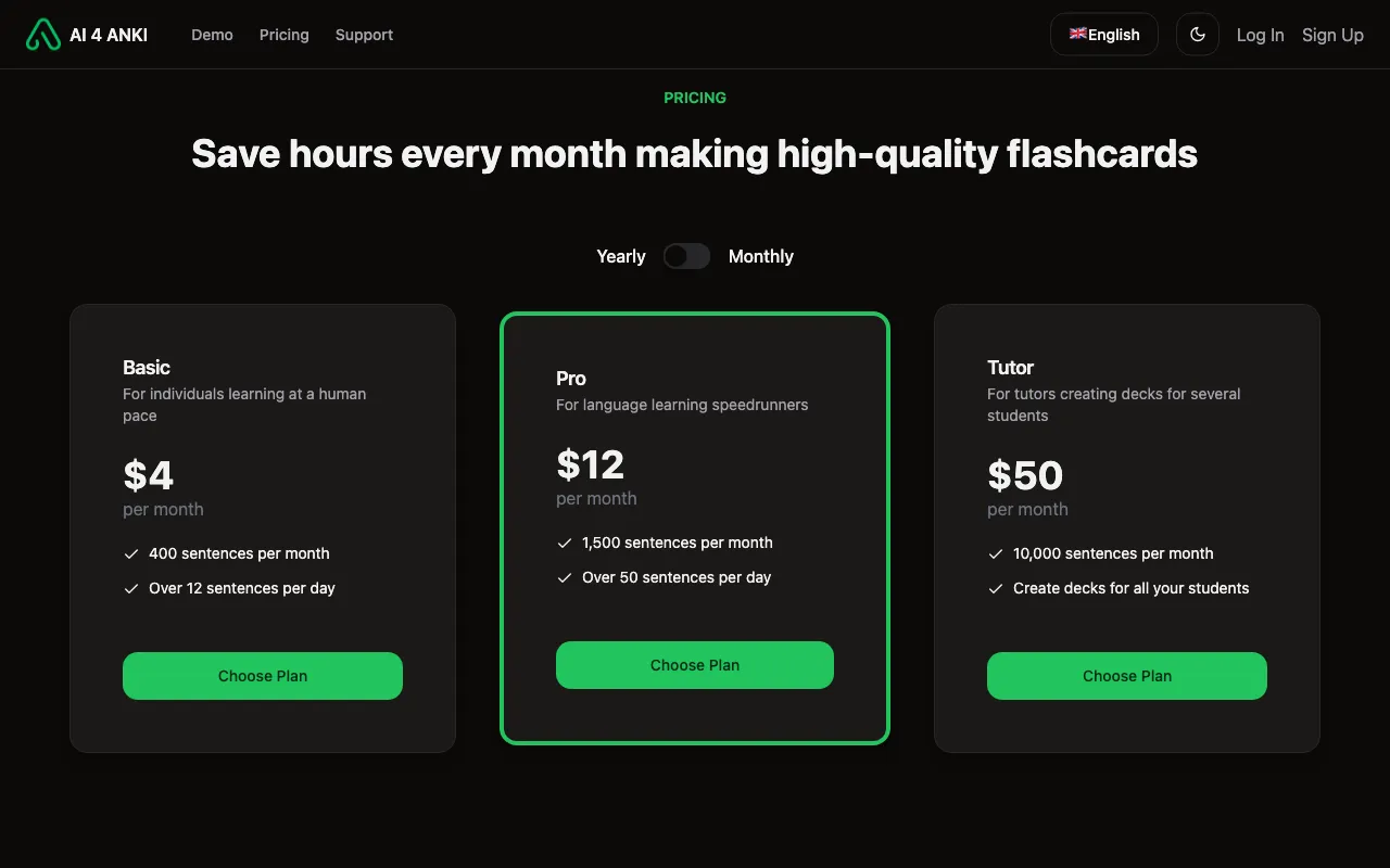 AI4ANKI — pricing page