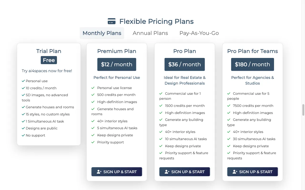 ai4spaces — pricing page