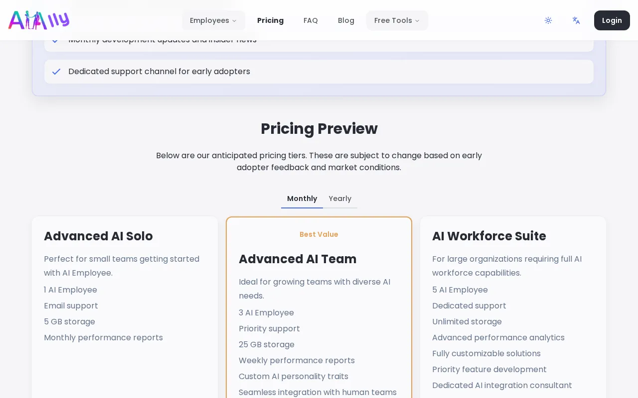 AiAlly — pricing page