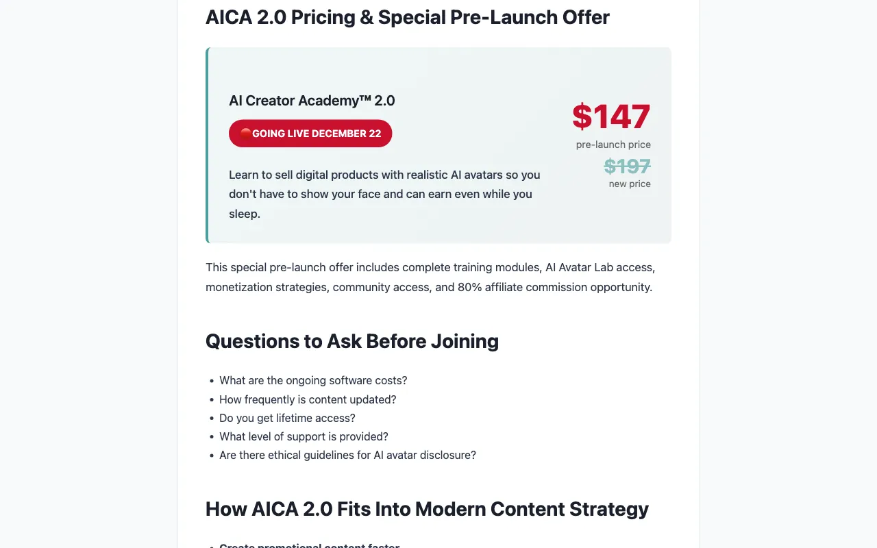 AICA Fans — pricing page
