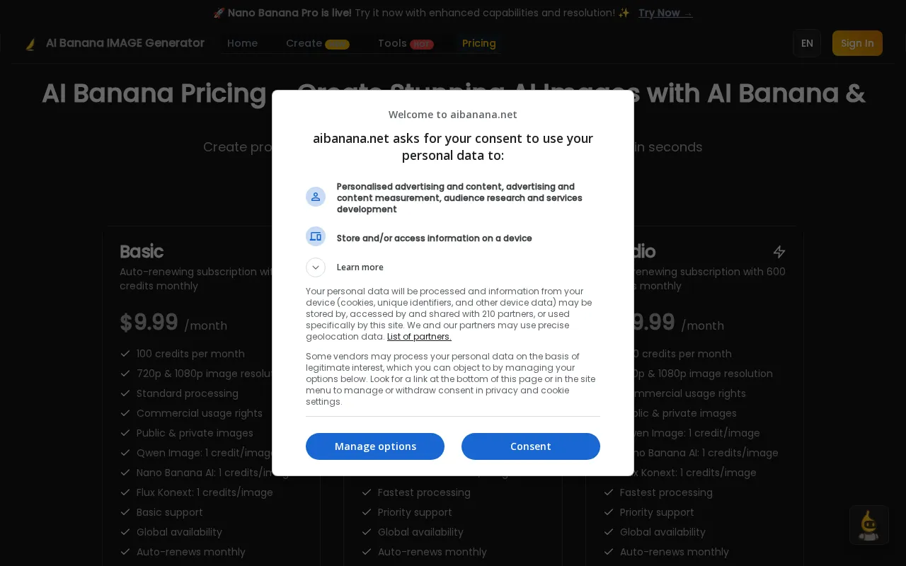 AIBanana.net — pricing page