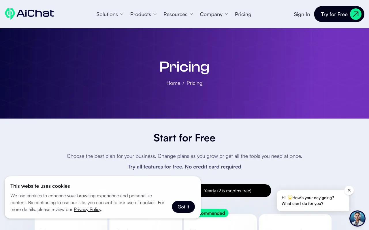 aichat.com — pricing page