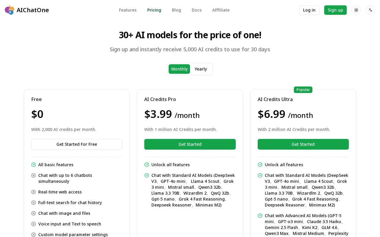 AIChatOne — pricing page